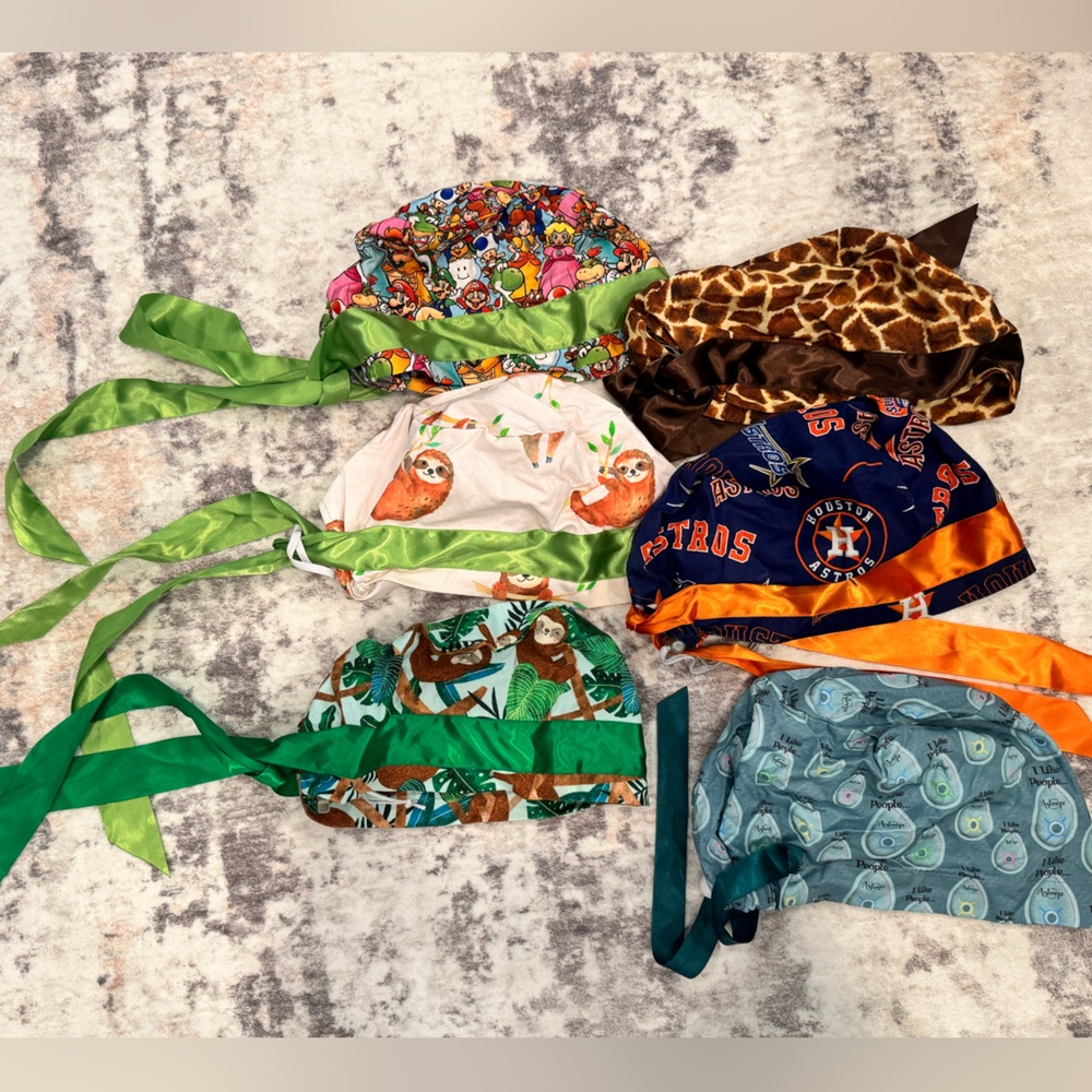 🩺 Handmade KimKaps style Euro Scrub Cap with Ribbon Lot of 6